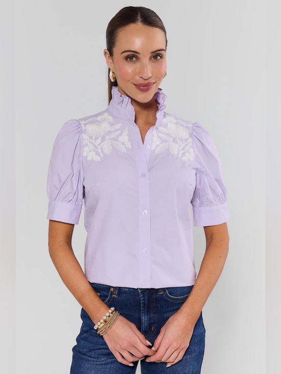 Avara Tops - NWT Avara Sherry Lilac Embroidered Button Up Top Sz S